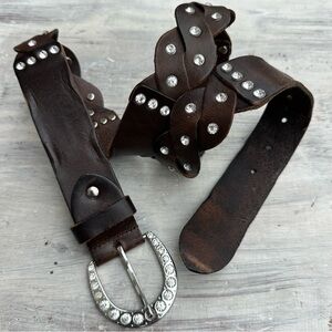Braided Leather Bling Western Belt M